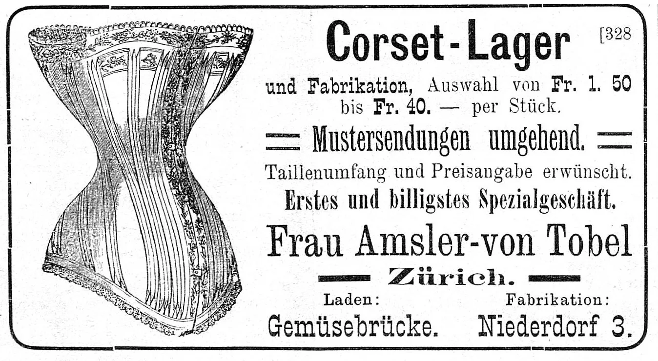 Werbeanzeige für Korsette in der Schweizer Frauen-Zeitung, Oktober 1888.