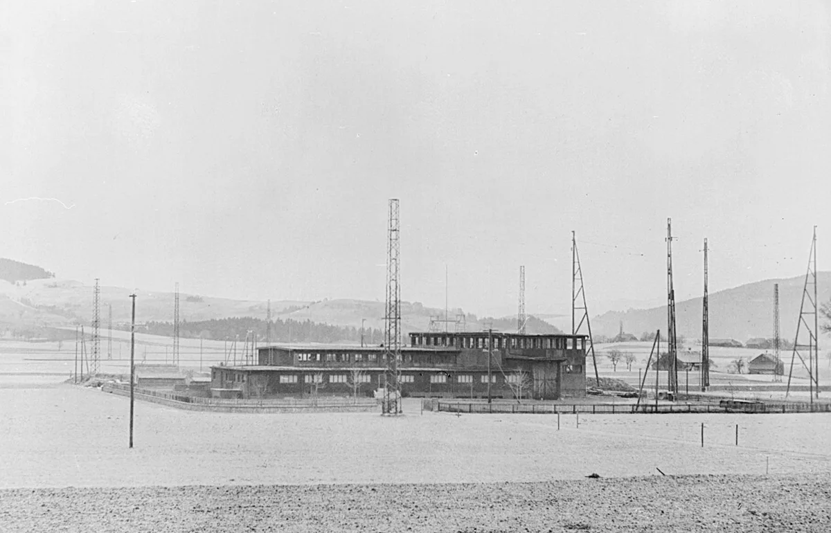 Der Kurzwellensender Schwarzenburg im Januar 1947.