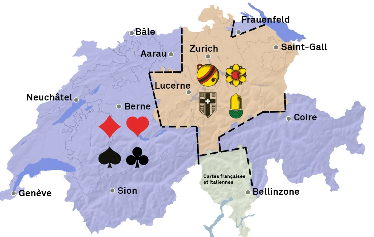 La diffusion de différentes cartes à jouer en Suisse