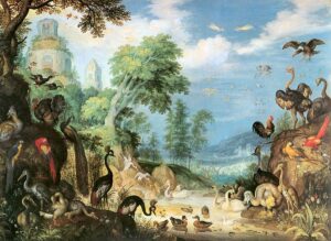There is so much to discover in Savery’s wildlife paintings. This is Landscape with Birds of 1628.