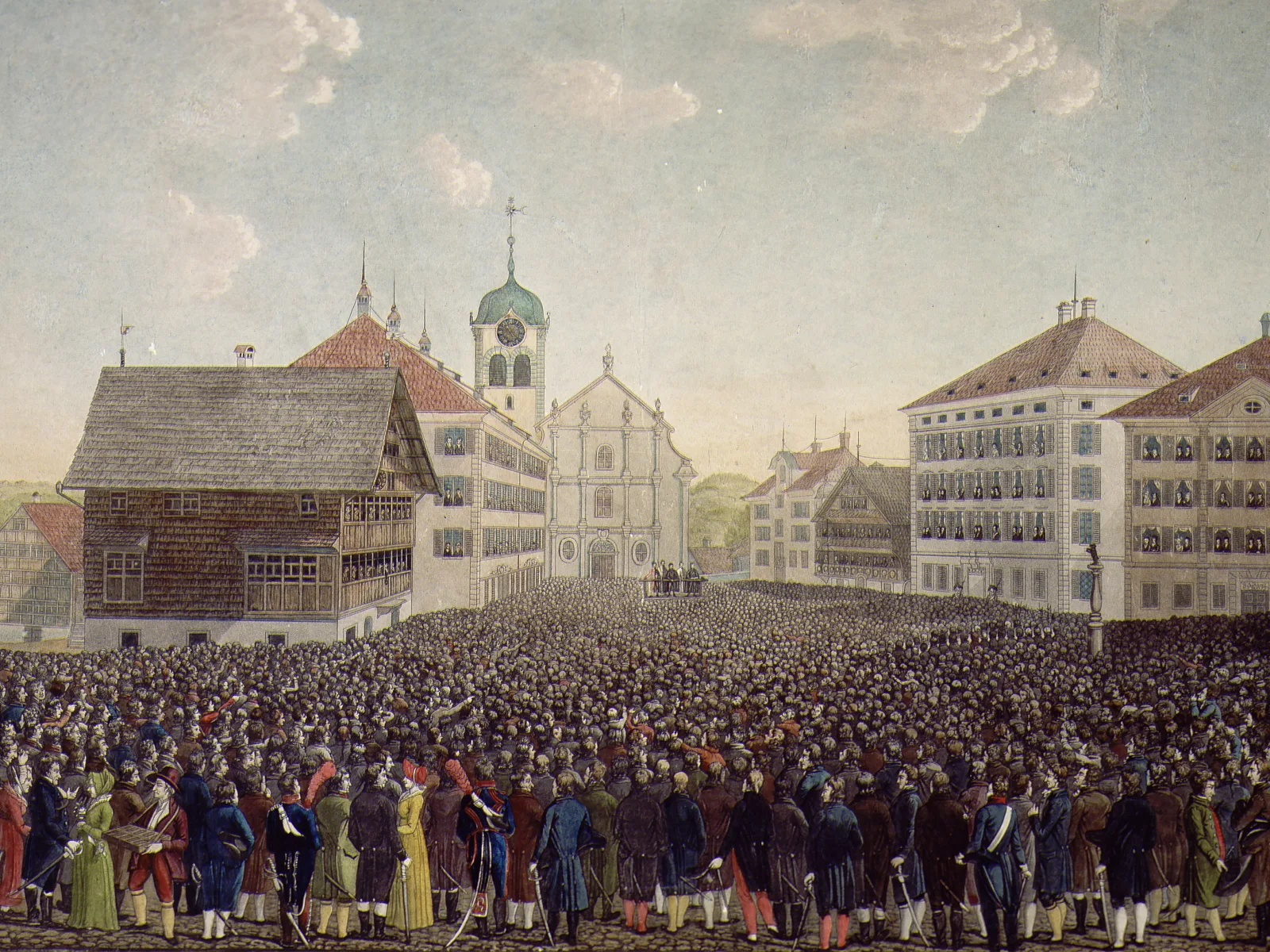 Die Landsgemeinde in Trogen AR. Darstellung von Johann Jakob Mock, 1814.