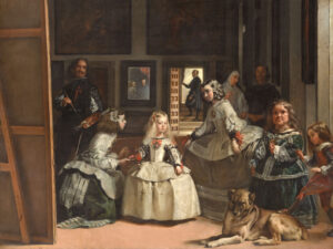 Der spanischen Hofmaler Diego Velázquez, links an der Staffelei zu sehen, malt das Bildnis «Las Meninas» (Ausschnitt).