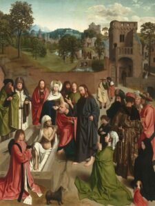 Geertgen tot Sint Jans's small homage to the Alps can be seen in the background on the left. The picture was painted between 1475 and 1480.