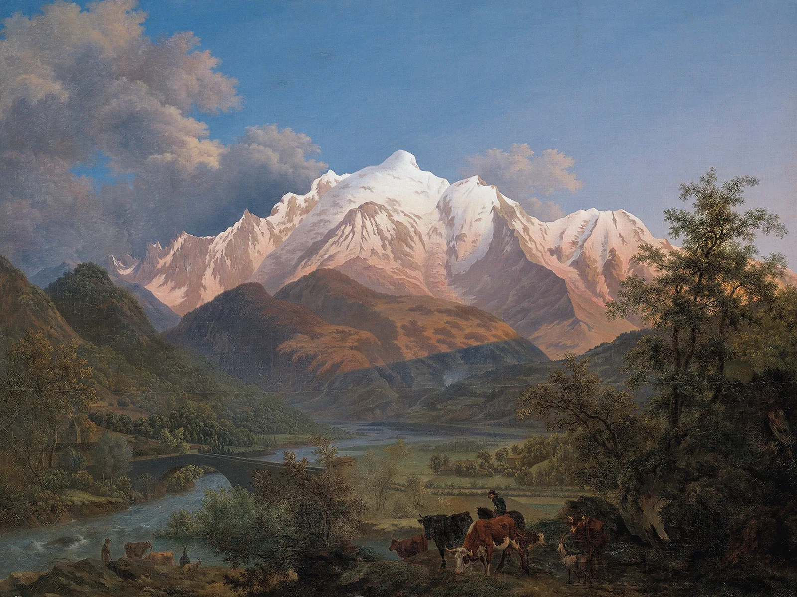 Pierre-Louis De la Rive, Le Mont-Blanc vu de Sallanches au coucher du soleil, 1802.