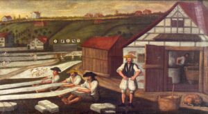 Painting of the linen finishing process from the mid-17th century.