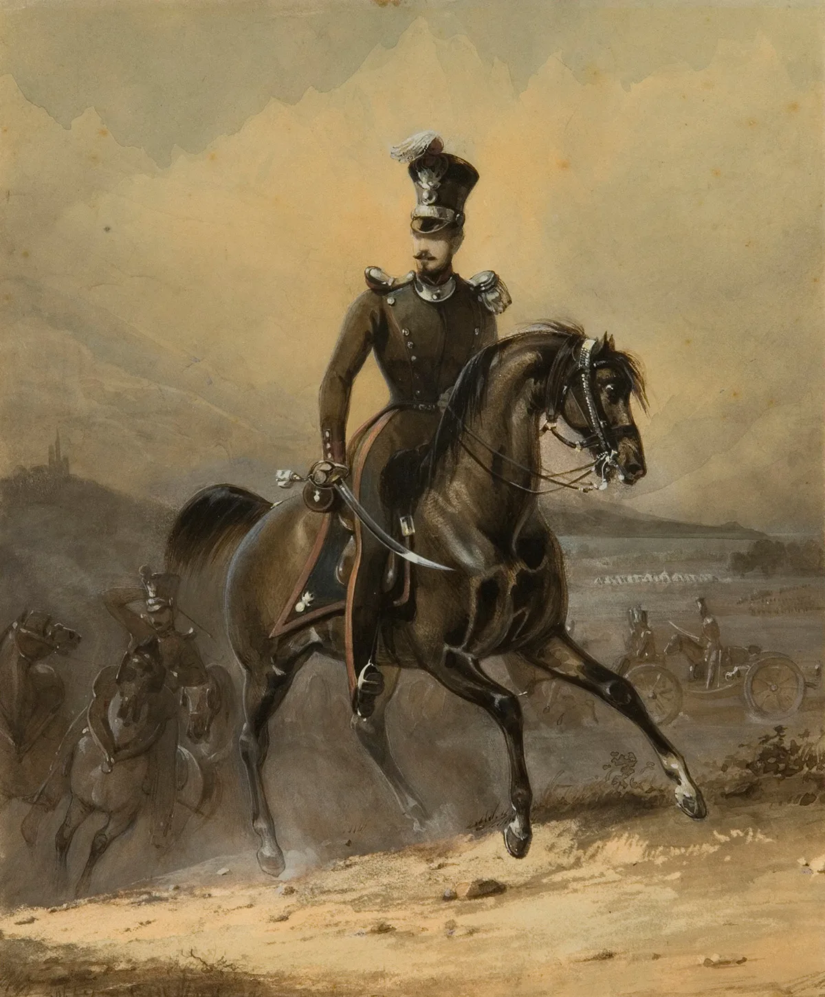 Louis-Napoleon als Hauptmann der Berner Artillerie. Aquarell von Felix Cottreau um 1834.