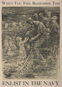 Le naufrage du Lusitania fut utilisé par les États-Unis et la Grande-Bretagne dans leur propagande pour le recrutement. Affiches de 1917.