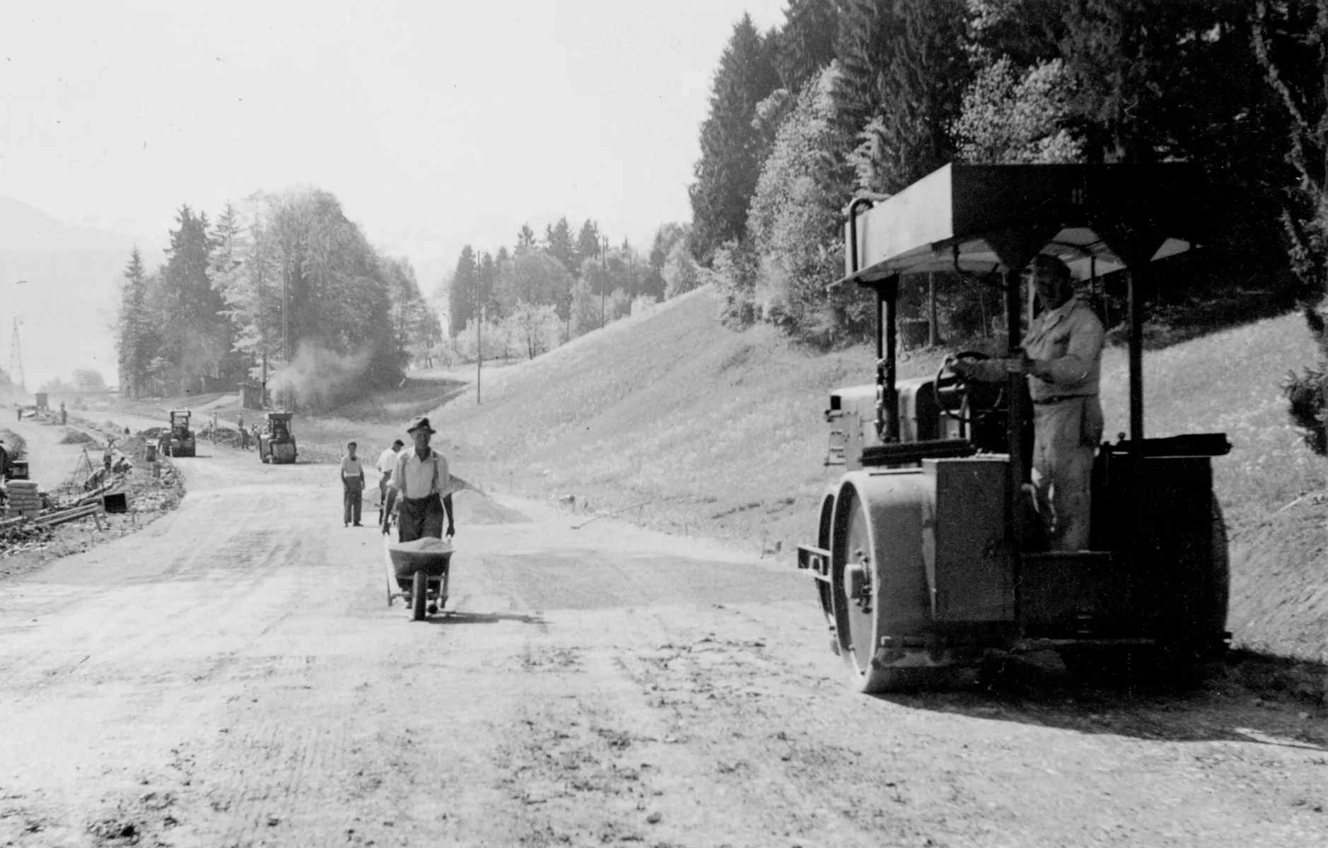 Bau der Autobahn Luzern-Ennethorw, um 1954.