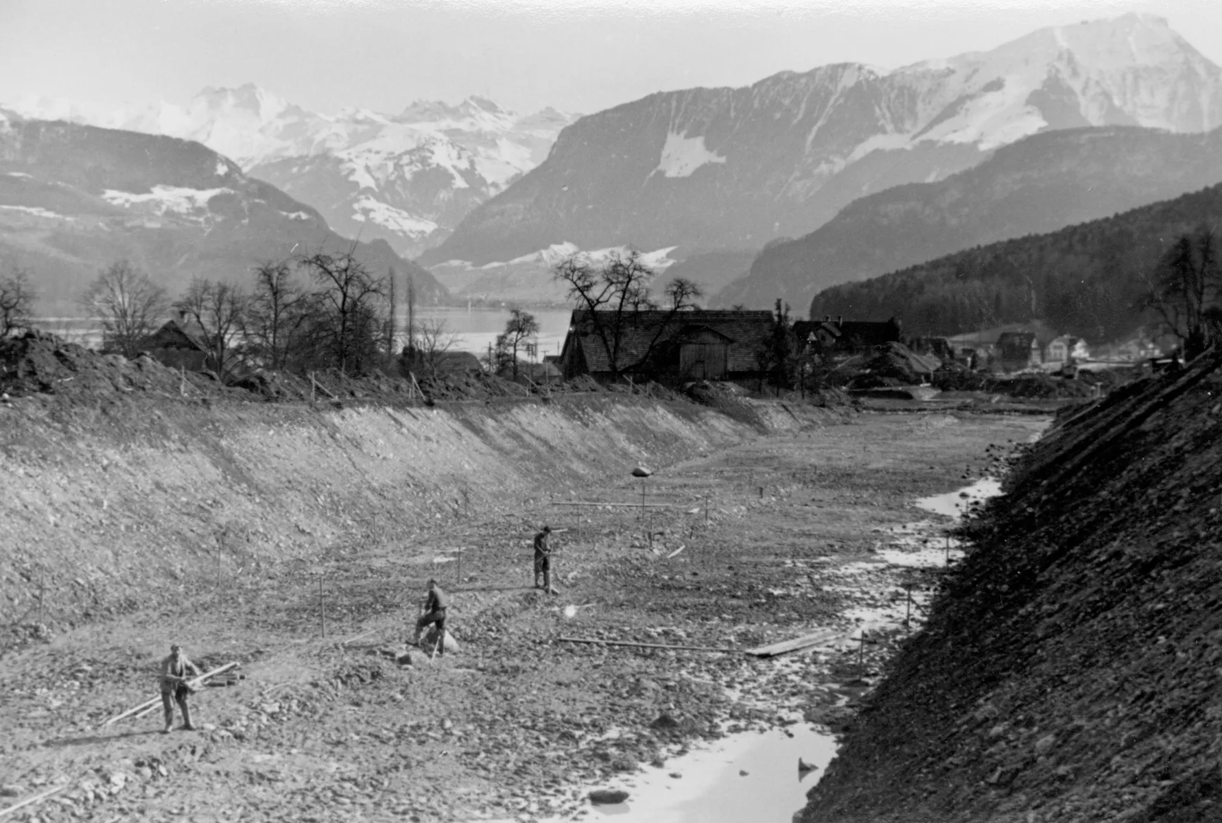 Bau der Autobahn Luzern-Ennethorw, um 1954.