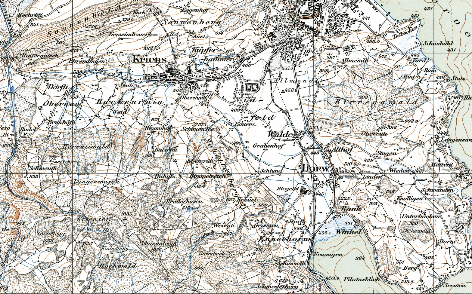 Das Gebiet zwischen Luzern und Ennethorw um 1950.