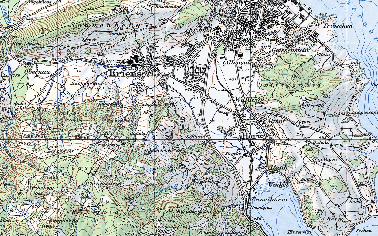 Das Gebiet zwischen Luzern und Ennethorw um 1959.