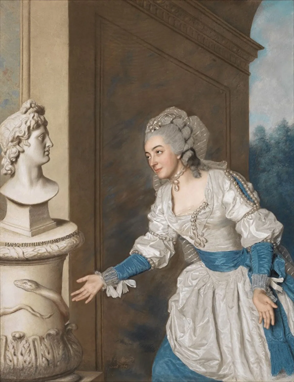 «Madame de Vermenoux huldigt Apollo», Gemälde von Jean Etienne Liotard, 1764.