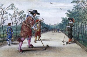 Frederick V of the Palatinate, playing “pell-mell” in The Hague. Watercolour by Adriaen van de Venne, 1626.
