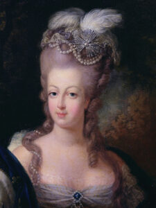 Marie-Antoinette, reine de France, arborant un «pouf». Ses créations capillaires extravagantes reflétaient son train de vie dispendieux. Portrait vers 1775.