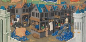 An urban market in the Middle Ages in Brunetto Latini’s “Book of Treasures”.