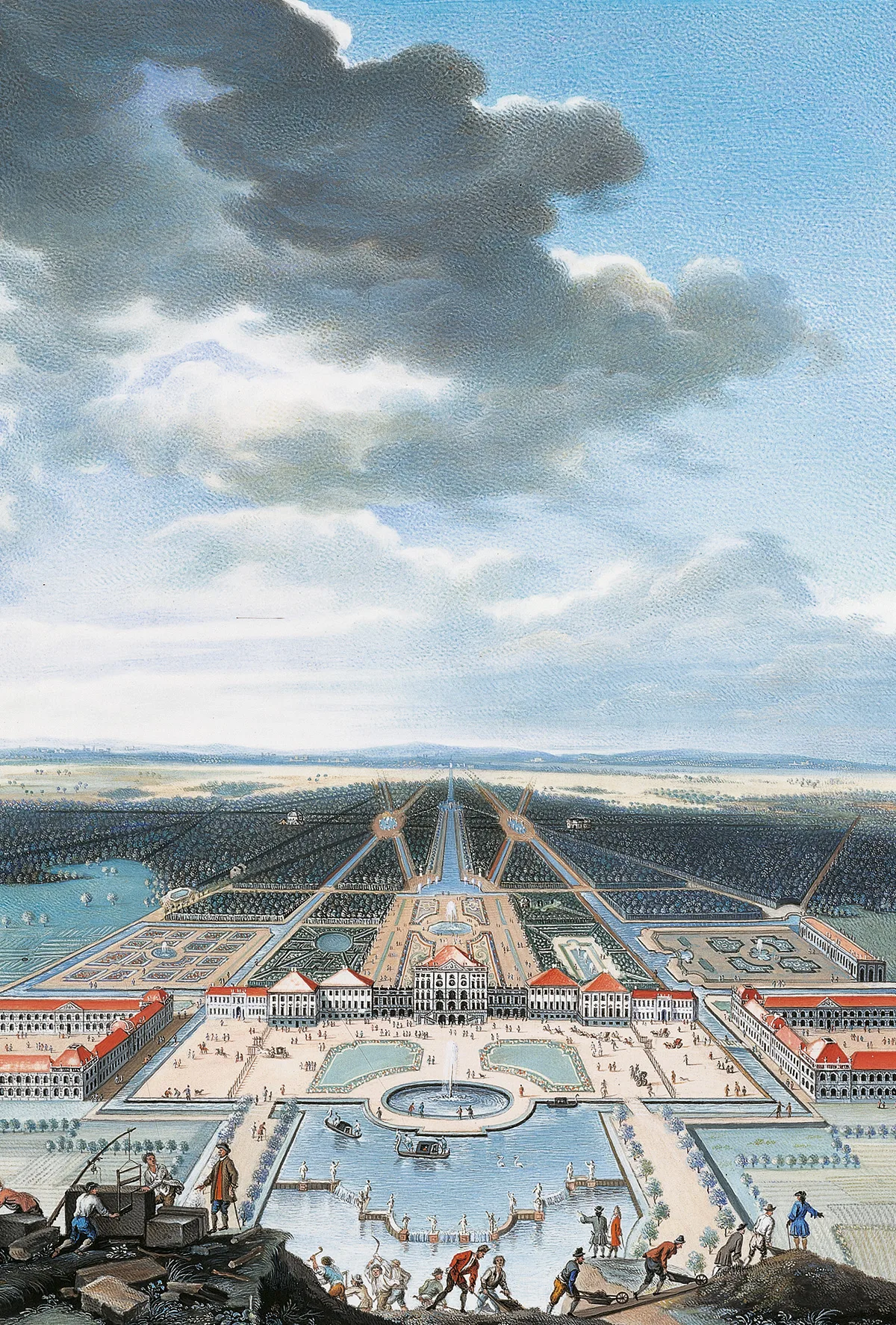 Ein barocker Garten bis fast an den Horizont: Maximilian de Geers «Nymphenburg von der Münchner Seite», um 1730.