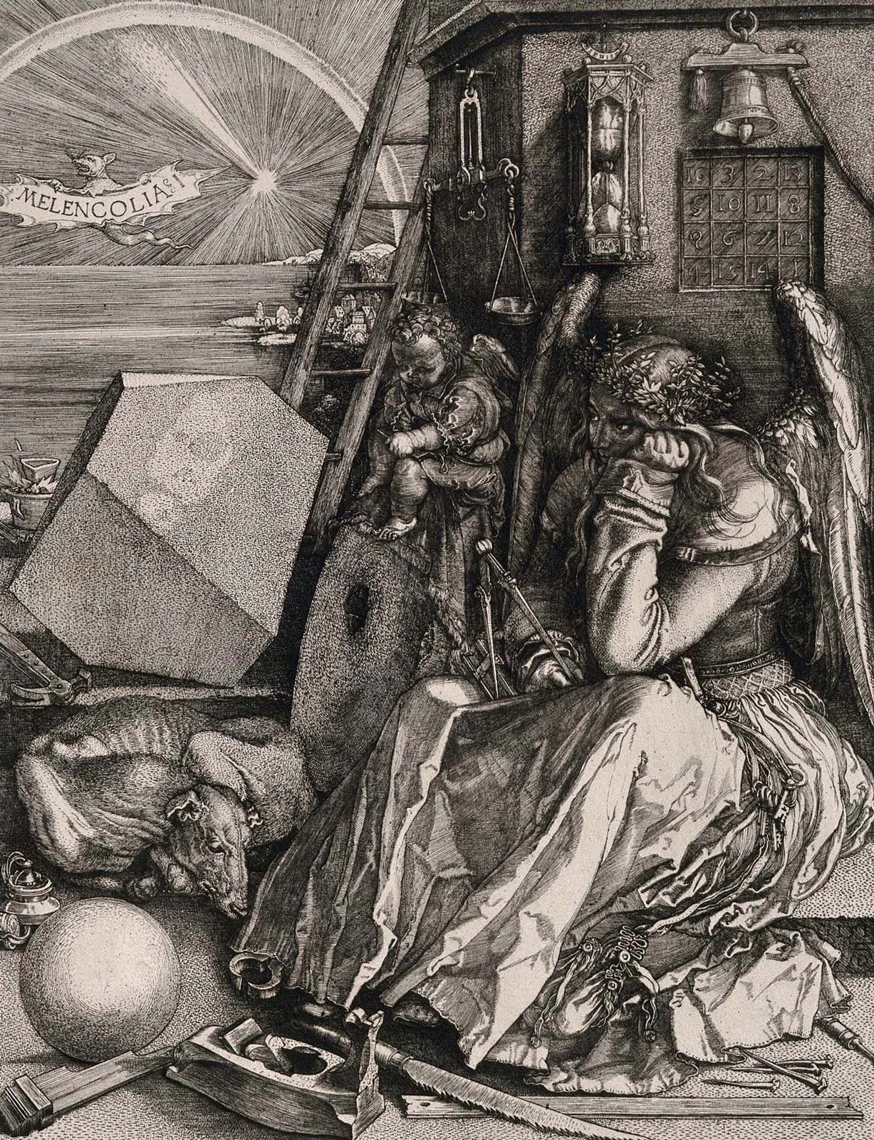 «Melencolia I» aus dem Jahre 1514 ist einer der drei Meisterstiche Albrecht Dürers. Die komplexe Symbolik gibt bis heute Rätsel auf.