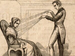 Mesmerism, portrayed in an 18th century graphic print.
