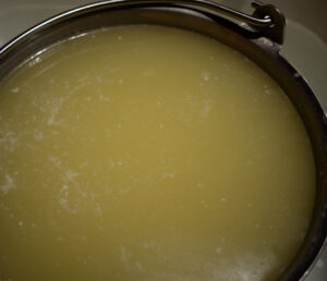 Watery whey: the liquid left after making cheese.