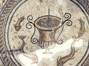 Médaillon central de la mosaïque aux gladiateurs d’Augusta Raurica.