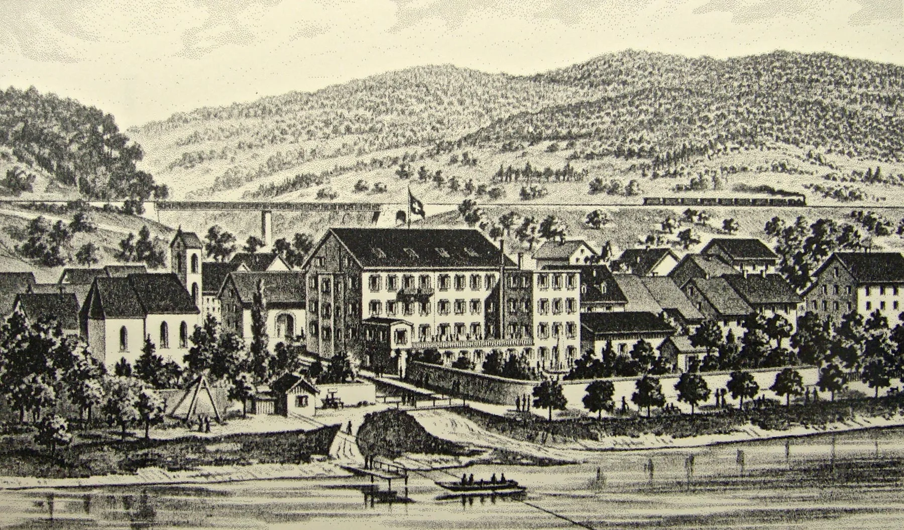 Sicht auf Mumpf und den Gasthof «Sonne» um 1880.