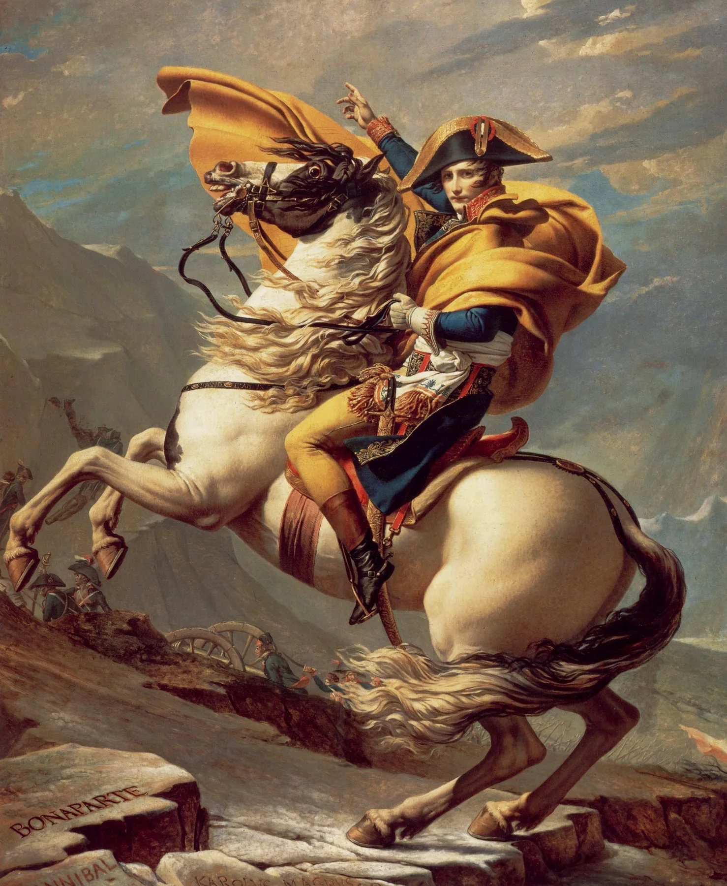 Napoleon Bonaparte auf dem Grossen St. Bernhard, gemalt von Jacques-Louis David. Das Bild ist die erste von fünf Versionen, die der Künstler von diesem Motiv schuf.