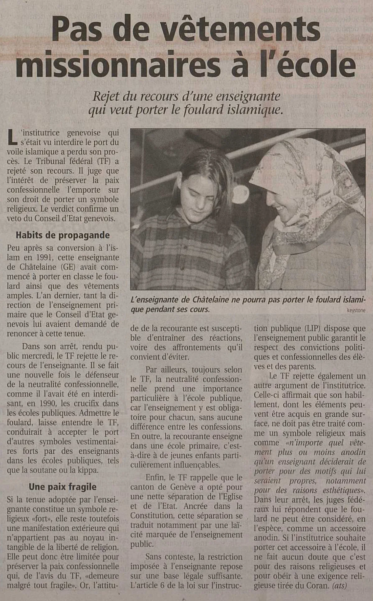 Page 9 du Nouvelliste du 20.11.1997.