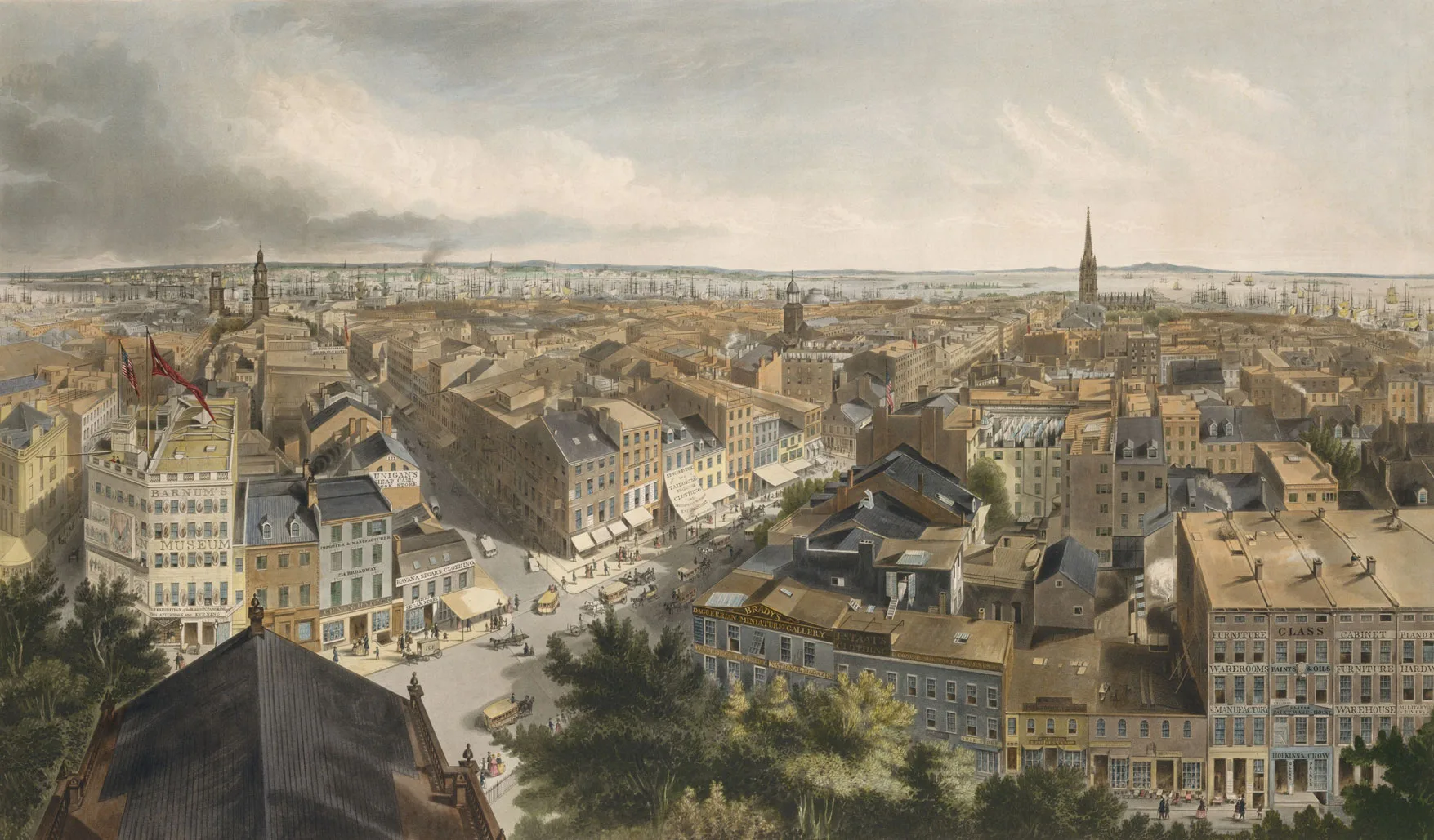 Panorama de 1849 montrant l’agitation de Lower Manhattan, où étaient situés les premiers restaurants Delmonico’s.