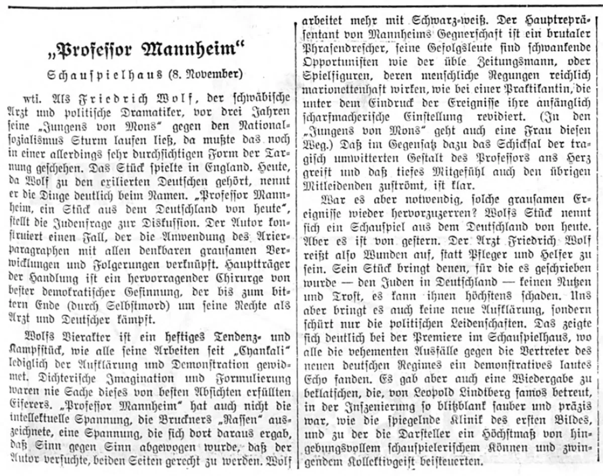 Artikel aus der NZZ vom 10. November 1934.