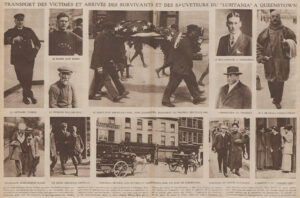 Opfer und Überlebende der Lusitania in einem Zeitungsartikel des Le Miroir vom 23 Mai, 1915.