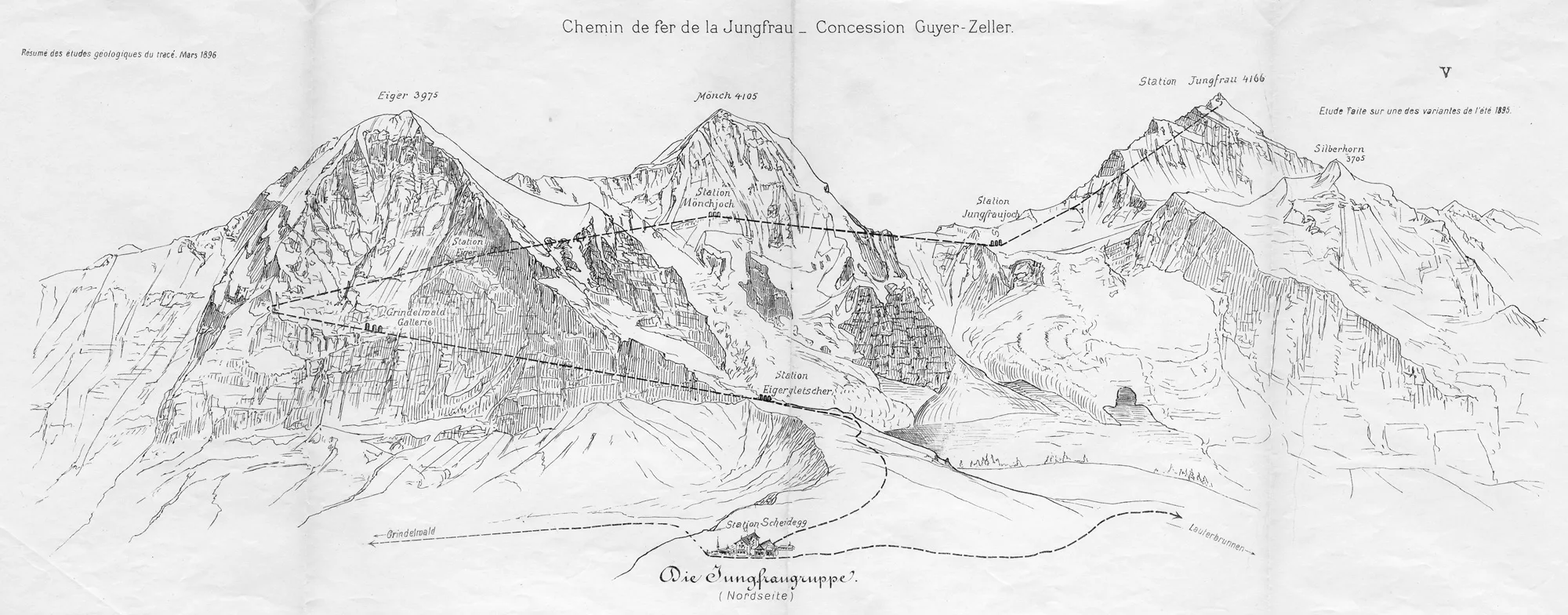 Darstellung des Verlaufs der Jungfraubahn, 1896.