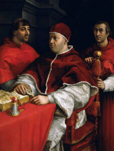 Papst Leo X. (Giovanni de’ Medici) mit den Kardinälen Giulio de’ Medici (dem späteren Papst Clemens VII.) und Luigi de’ Rossi