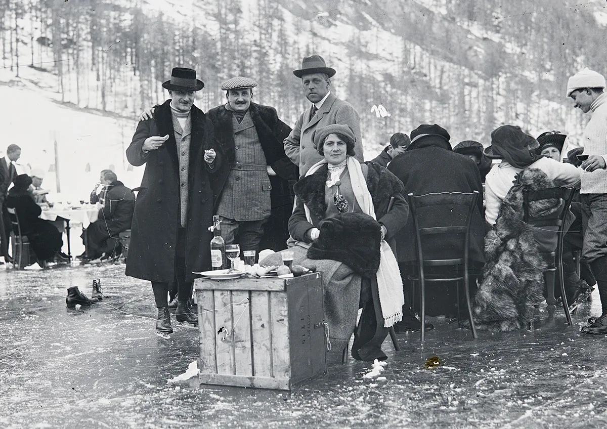 Picknick auf dem See, Ende 19. Jahrhundert, St. Moritz.