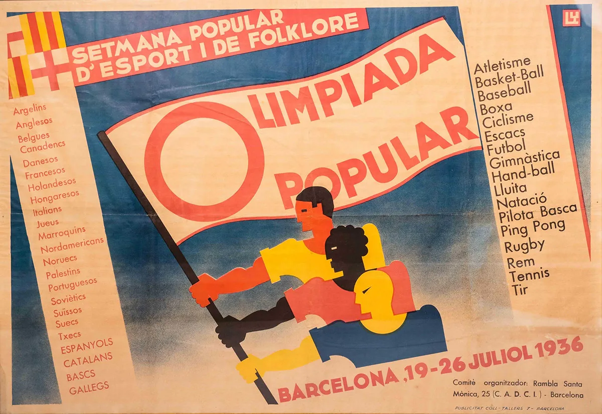 Plakat von Fritz Lewy für die Olimpiada Popular, welche für den Juli 1936 in Barcelona geplant war.