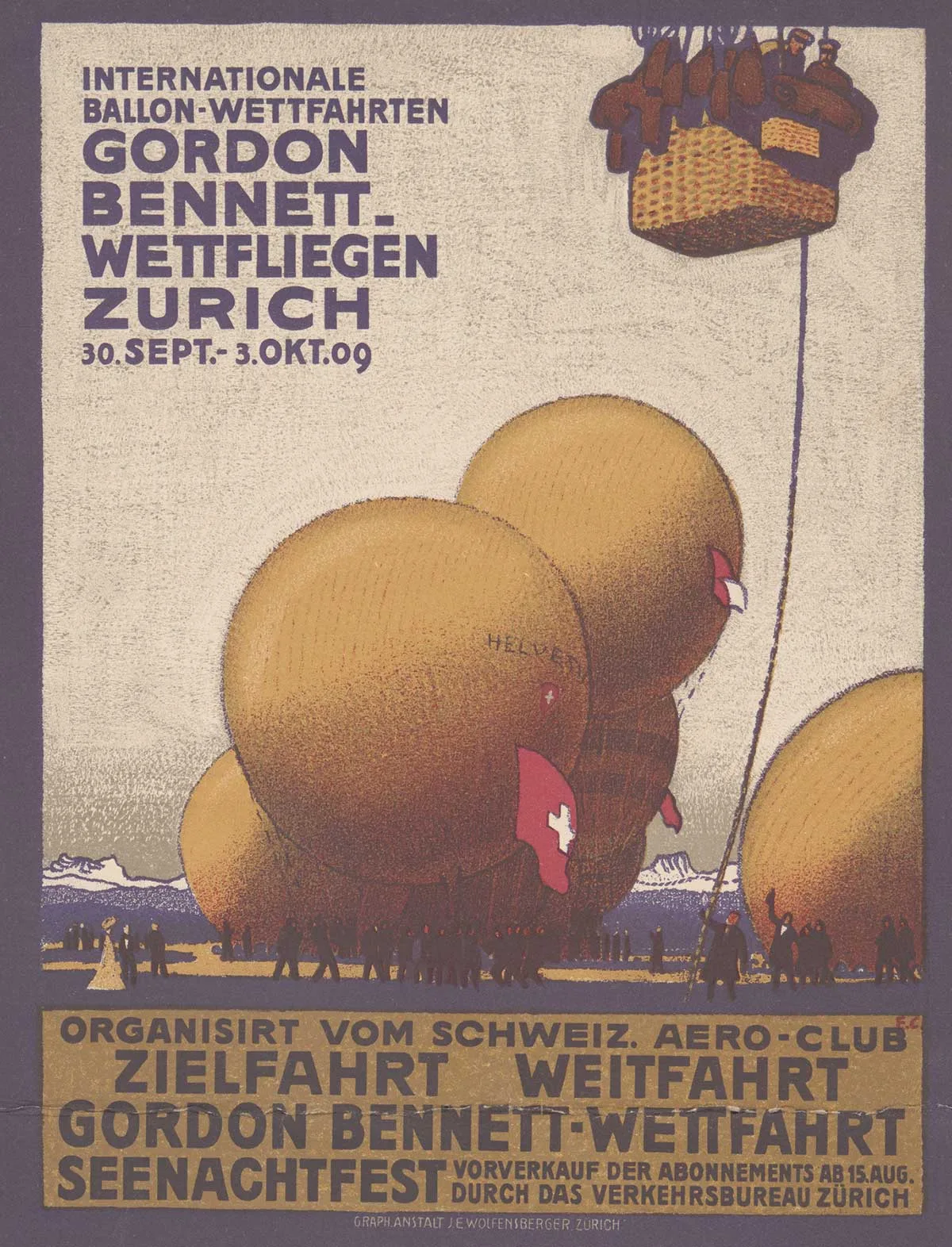 Werbung für das Wettfliegen in Zürich, 1909.