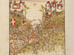 Die Schlacht auf der Planta in der Zürcher- und Schweizerchronik von Gerold Edlibach, zwischen 1506 und 1566.
