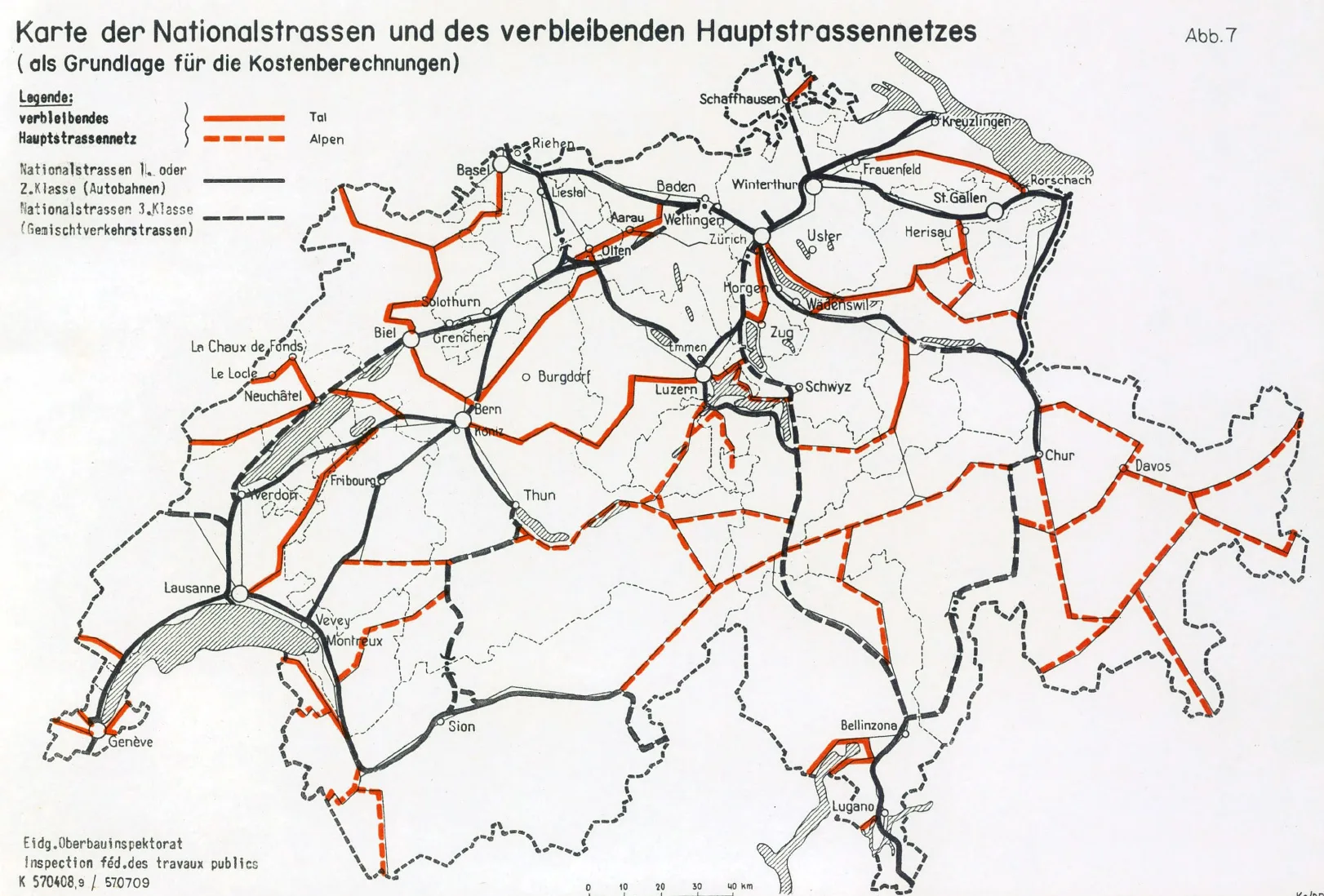 Karte der Nationalstrassenplanung von 1958.