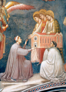 Giotto di Bondones (1267/1276 – 1337) Porträt des Enrico Scrovegni in der Arenakapelle (Cappella degli Scrovegni) in Padua bei der symbolischen Übergabe der von ihm gestifteten Kapelle.