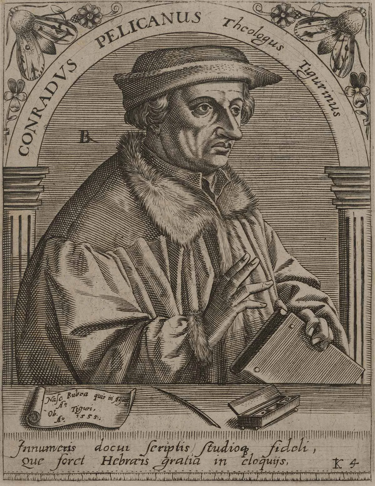 Porträt von Konrad Pellikan, Druckgrafik, um 1700.