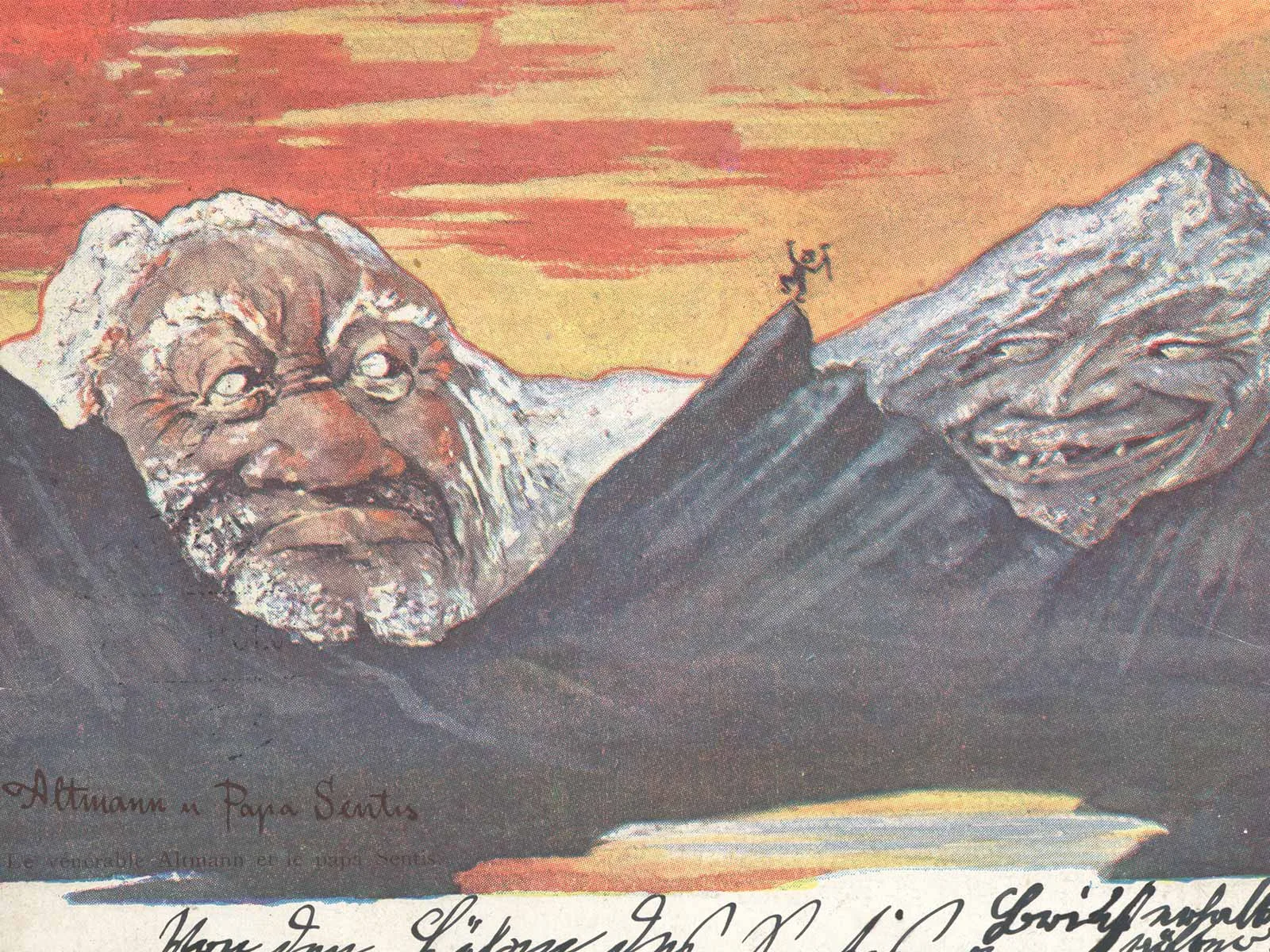 Altmann und Papa Sentis, Bergpostkarte von Emil Nolde, auch bekannt unter dem Namen Emil Hansen, 1897.