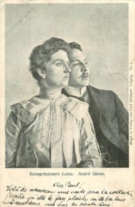 The overt and celebrated intimacy was scandalous: Louise with her lover André Giron on a postcard.