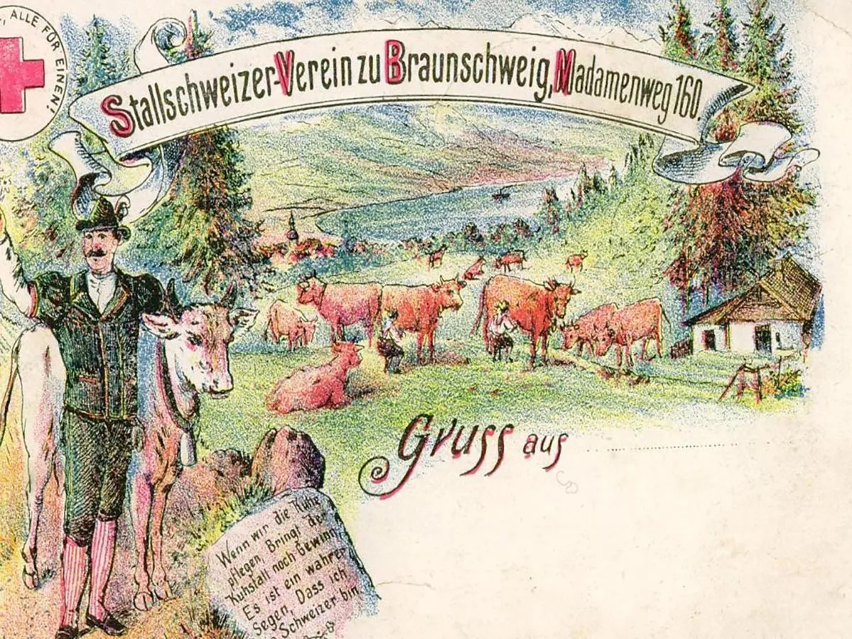 Postkarte des «Stallschweizer-Vereins» Braunschweig, Anfang des 20. Jahrhunderts.