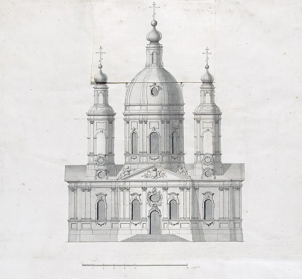 Entwurf von Domenico Trezzini einer Kirche für das Preobraschenski Leib-Garderegiment, um 1730.