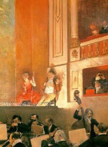 Rampenlicht in einem französischen Theater, 19. Jahrhundert.