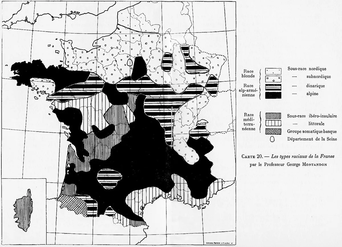 «Rassentypen Frankreichs», Grafik von George Montandon, ohne Datum.