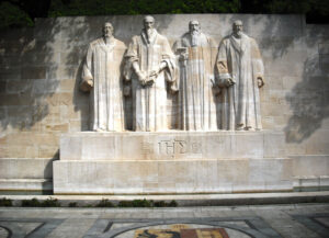 The international Reformation monument in Geneva. William Farel, John Calvin, Theodore Beza and John Knox (from left to right).