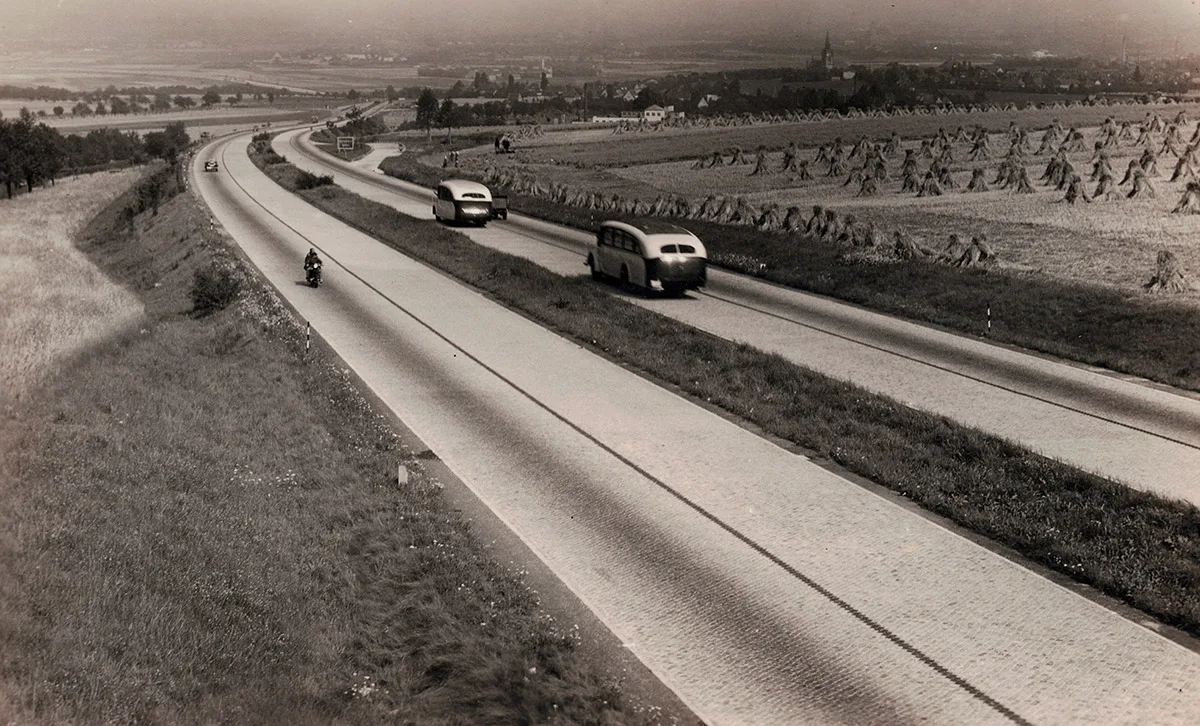 Postkarte der Reichsautobahn Dresden West.