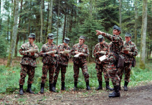 Recruits undergoing training in map-reading, around 1995.