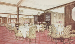 Illustration des À-la-carte-Restaurants der Titanic, welches den wohlhabenden Reisenden der ersten Klasse vorbehalten war.