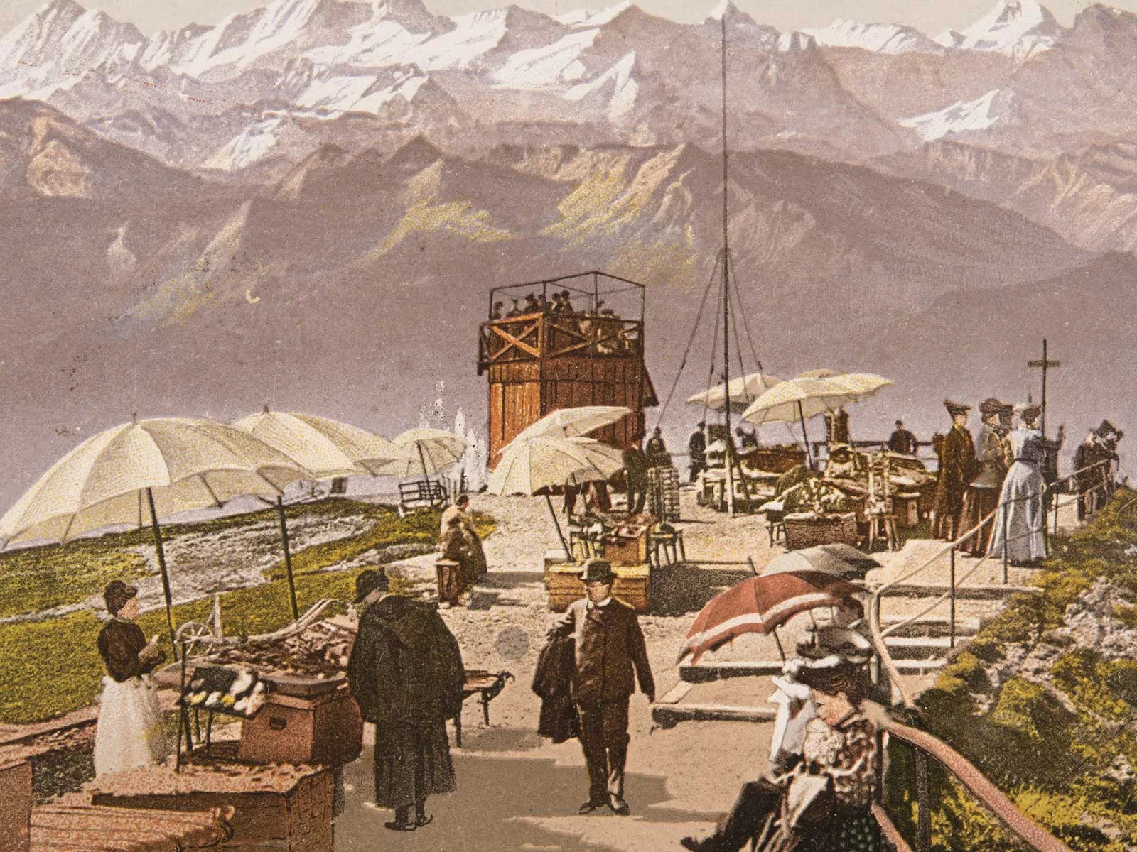 Touristen auf der Rigi. Postkarte von 1910.